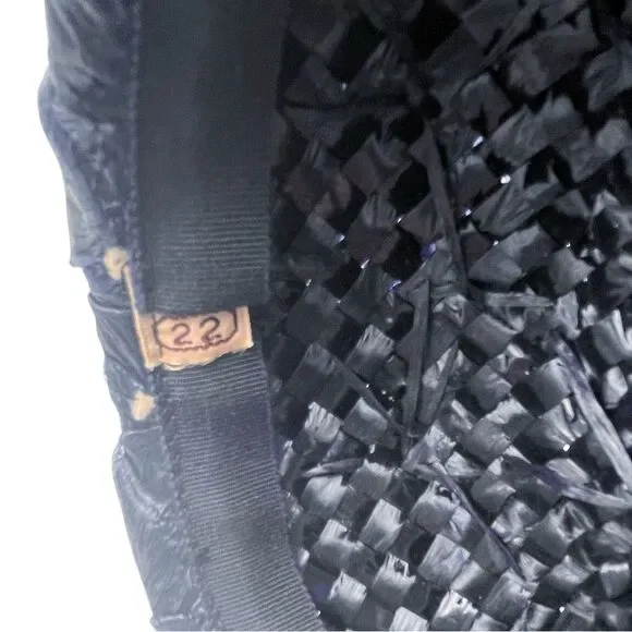 Vintage 1950s Pillbox Hat Navy Straw With White Rose Petals Mesh Veil Rhinestone - Picture 15 of 16